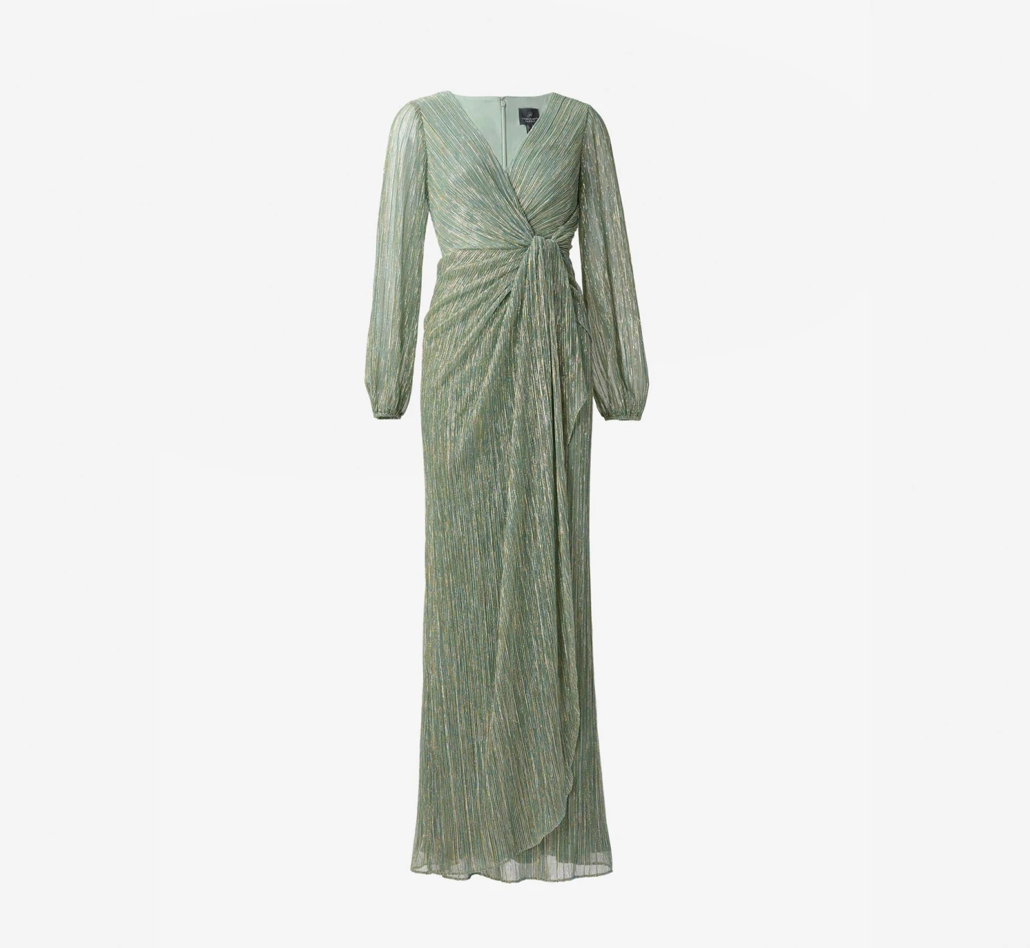 Adrianna Papell Metallic Crinkled Mesh Draped Long Gown In Green Slate 7 Adrianna Papell Metallic Crinkled Mesh Draped Long Gown In Green Slate - Image 5