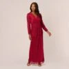 Adrianna Papell Metallic Crinkled Mesh Draped Long Gown In Scarlet -Adrianna Papell Shop AP1E210265 AB614 Regular Default