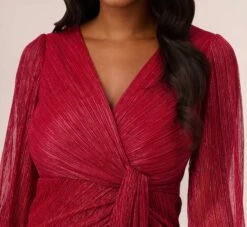 Adrianna Papell Metallic Crinkled Mesh Draped Long Gown In Scarlet 10 Adrianna Papell Metallic Crinkled Mesh Draped Long Gown In Scarlet -Adrianna Papell Shop AP1E210265 AB614 Regular Detail