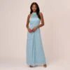 Adrianna Papell Floral Metallic Stencil Long Halter Gown In Light Blue -Adrianna Papell Shop AP1E210280 AA486 Regular Default