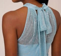 Adrianna Papell Floral Metallic Stencil Long Halter Gown In Light Blue -Adrianna Papell Shop AP1E210280 AA486 Regular Lifestyle