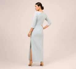 Adrianna Papell Metallic Knit Tie-Front Long Column Gown In Skyway 11 Adrianna Papell Metallic Knit Tie-Front Long Column Gown In Skyway -Adrianna Papell Shop AP1E210307 AC459 Regular Back