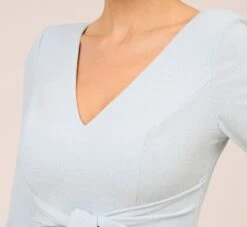 Adrianna Papell Metallic Knit Tie-Front Long Column Gown In Skyway 12 Adrianna Papell Metallic Knit Tie-Front Long Column Gown In Skyway -Adrianna Papell Shop AP1E210307 AC459 Regular Detail