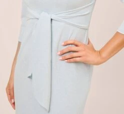 Adrianna Papell Metallic Knit Tie-Front Long Column Gown In Skyway 10 Adrianna Papell Metallic Knit Tie-Front Long Column Gown In Skyway -Adrianna Papell Shop AP1E210307 AC459 Regular Side