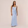 Adrianna Papell Satin Crepe Mermaid Gown With Tie Waist In Blue Breeze