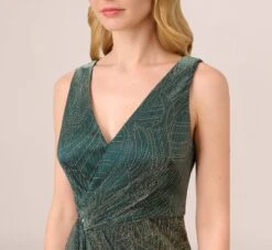 Adrianna Papell Metallic Mesh Faux Wrap Gown With Ruffle Accents In Evergreen -Adrianna Papell Shop AP1E210373 AC303 Regular Detail