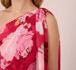 Adrianna Papell Floral Print One Shoulder Chiffon Long Gown In Pink Multi -Adrianna Papell Shop AP1E210404 AE970 Regular Lifestyle