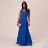 Adrianna Papell Stretch Knit Crepe Long Faux Wrap Mermaid Gown In Rich Royal -Adrianna Papell Shop AP1E210421 AI402 Regular Side