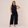 Adrianna Papell Plus Size Chiffon And Crepe Wide Leg Jumpsuit In Midnight