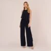 Adrianna Papell Chiffon And Crepe Wide Leg Jumpsuit In Midnight -Adrianna Papell Shop AP1E210423 AB411 Regular Default