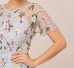 Adrianna Papell Floral Hand Beaded Illusion Long A-Line Gown In Glacier 12 Adrianna Papell Floral Hand Beaded Illusion Long A-Line Gown In Glacier -Adrianna Papell Shop AP1E210441 AF482 Regular Lifestyle