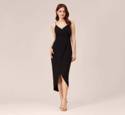 Adrianna Papell Stretch Matte Jersey Midi-Length Faux Wrap Dress In Black