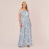 Adrianna Papell Plus Size Watercolor Floral Print Gown With Off The Shoulder Neckline In Blue Multi 1 Adrianna Papell Plus Size Watercolor Floral Print Gown With Off The Shoulder Neckline In Blue Multi -Adrianna Papell Shop AP1E210484 AA461 Plus Default