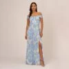 Adrianna Papell Watercolor Floral Print Gown With Off The Shoulder Neckline In Blue Multi -Adrianna Papell Shop AP1E210484 AA461 Regular Default