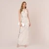 Adrianna Papell Foil Floral Embroidered Column Gown With Halter Neck In Ivory Silver