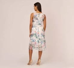 Adrianna Papell Floral Printed Sleeveless Midi Dress With Sheer Details In Ivory Multi 12 Adrianna Papell Floral Printed Sleeveless Midi Dress With Sheer Details In Ivory Multi -Adrianna Papell Shop AP1E210491 AH170 Regular Back