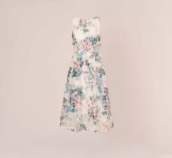 Adrianna Papell Floral Printed Sleeveless Midi Dress With Sheer Details In Ivory Multi 15 Adrianna Papell Floral Printed Sleeveless Midi Dress With Sheer Details In Ivory Multi -Adrianna Papell Shop AP1E210491 AH170 Regular Flat