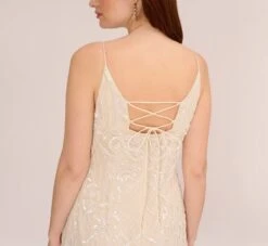 Adrianna Papell Sequin Beaded Sheath Dress With Corset Back In Ivory Pearl 11 Adrianna Papell Sequin Beaded Sheath Dress With Corset Back In Ivory Pearl -Adrianna Papell Shop AP1E210553 AG105 Regular Lifestyle