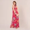 Adrianna Papell Floral Chiffon Halter Gown With Illusion Details In Pink Multi -Adrianna Papell Shop AP1E210560 AE970 Regular Side