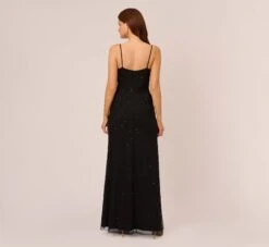 Adrianna Papell Art Deco Beaded Mermaid Gown With Cowl Neckline In Black -Adrianna Papell Shop AP1E210577 AA002 Regular Back