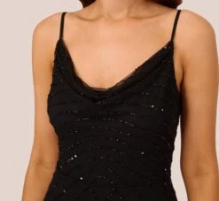 Adrianna Papell Art Deco Beaded Mermaid Gown With Cowl Neckline In Black -Adrianna Papell Shop AP1E210577 AA002 Regular Detail