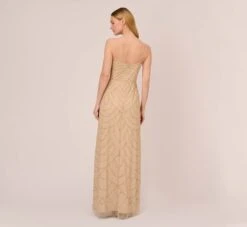 Adrianna Papell Art Deco Beaded Mermaid Gown With Cowl Neckline In Champagne Gold -Adrianna Papell Shop AP1E210577 AD298 Regular Back
