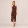 Adrianna Papell Metallic Knit Halter Midi Dress With Wrap Skirt In Copper 1 Adrianna Papell Metallic Knit Halter Midi Dress With Wrap Skirt In Copper -Adrianna Papell Shop AP1E210615 AA908 Regular Default