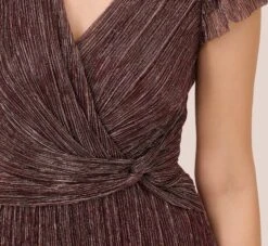 Adrianna Papell Metallic Crinkle Wide Leg Jumpsuit With Short Sleeves In Plum -Adrianna Papell Shop AP1E210616 AD541 Regular Lifestyle