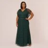 Adrianna Papell Plus Size Beaded Blouson Mermaid Gown With Sheer Dolman Sleeves In Dusty Emerald 1 Adrianna Papell Plus Size Beaded Blouson Mermaid Gown With Sheer Dolman Sleeves In Dusty Emerald -Adrianna Papell Shop AP1E210622 AA302 Plus Default
