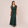 Adrianna Papell Beaded Blouson Mermaid Gown With Sheer Dolman Sleeves In Dusty Emerald -Adrianna Papell Shop AP1E210622 AA302 Regular Default