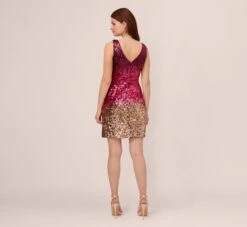 Adrianna Papell Ombre Sequin Sleeveless Sheath Dress With V-Back In Cassis -Adrianna Papell Shop AP1E210626 AC507 Regular Back