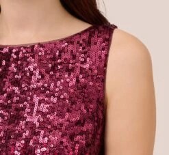 Adrianna Papell Ombre Sequin Sleeveless Sheath Dress With V-Back In Cassis -Adrianna Papell Shop AP1E210626 AC507 Regular Detail