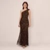Adrianna Papell One Shoulder Beaded Mermaid Gown In Chocolate -Adrianna Papell Shop AP1E210627 AA201 Regular Default