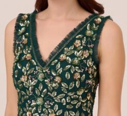 Adrianna Papell Floral Beaded Midi Dress With Godet Skirt In Gem Green -Adrianna Papell Shop AP1E210652 AW303 Regular Detail