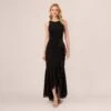 Adrianna Papell High Low Crepe Halter Gown With Organza Draping In Black -Adrianna Papell Shop AP1E210658 AA002 Regular Default