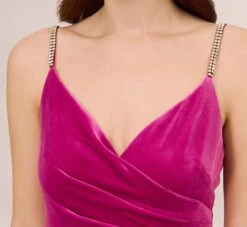 Adrianna Papell Velvet Ankle-Length Wrap Gown With Stone Straps In Orchid Delight 10 Adrianna Papell Velvet Ankle-Length Wrap Gown With Stone Straps In Orchid Delight -Adrianna Papell Shop AP1E210665 AG520 Regular Detail
