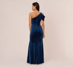 Adrianna Papell One Shoulder Velvet Mermaid Gown With Drape Sleeve In Ocean Wave 11 Adrianna Papell One Shoulder Velvet Mermaid Gown With Drape Sleeve In Ocean Wave -Adrianna Papell Shop AP1E210666 AU473 Regular Back