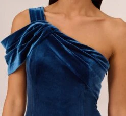 Adrianna Papell One Shoulder Velvet Mermaid Gown With Drape Sleeve In Ocean Wave 10 Adrianna Papell One Shoulder Velvet Mermaid Gown With Drape Sleeve In Ocean Wave -Adrianna Papell Shop AP1E210666 AU473 Regular Detail