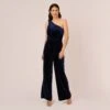 Adrianna Papell One Shoulder Velvet Jumpsuit With Draped Accent In Midnight 2 Adrianna Papell One Shoulder Velvet Jumpsuit With Draped Accent In Midnight -Adrianna Papell Shop AP1E210667 AB411 Regular Default