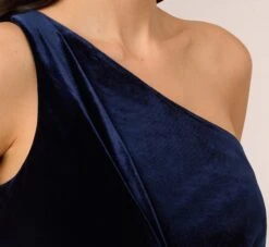 Adrianna Papell One Shoulder Velvet Jumpsuit With Draped Accent In Midnight -Adrianna Papell Shop AP1E210667 AB411 Regular Lifestyle