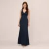 Adrianna Papell Satin Crepe Mermaid Gown With Lace Accent Cowl Back In Dark Navy 2 Adrianna Papell Satin Crepe Mermaid Gown With Lace Accent Cowl Back In Dark Navy -Adrianna Papell Shop AP1E210671 AB010 Regular Default