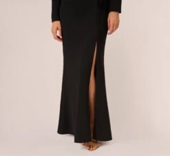 Adrianna Papell Long Sleeve Tuxedo Gown With Jeweled Buttons In Black -Adrianna Papell Shop AP1E210677 AA002 Regular Lifestyle