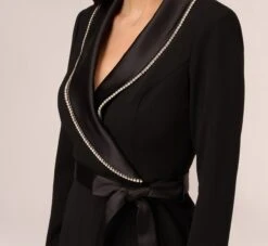 Adrianna Papell Long Sleeve Tuxedo Jumpsuit With Crystal Trim In Black -Adrianna Papell Shop AP1E210678 AA002 Regular Detail