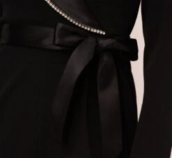 Adrianna Papell Long Sleeve Tuxedo Jumpsuit With Crystal Trim In Black -Adrianna Papell Shop AP1E210678 AA002 Regular Lifestyle