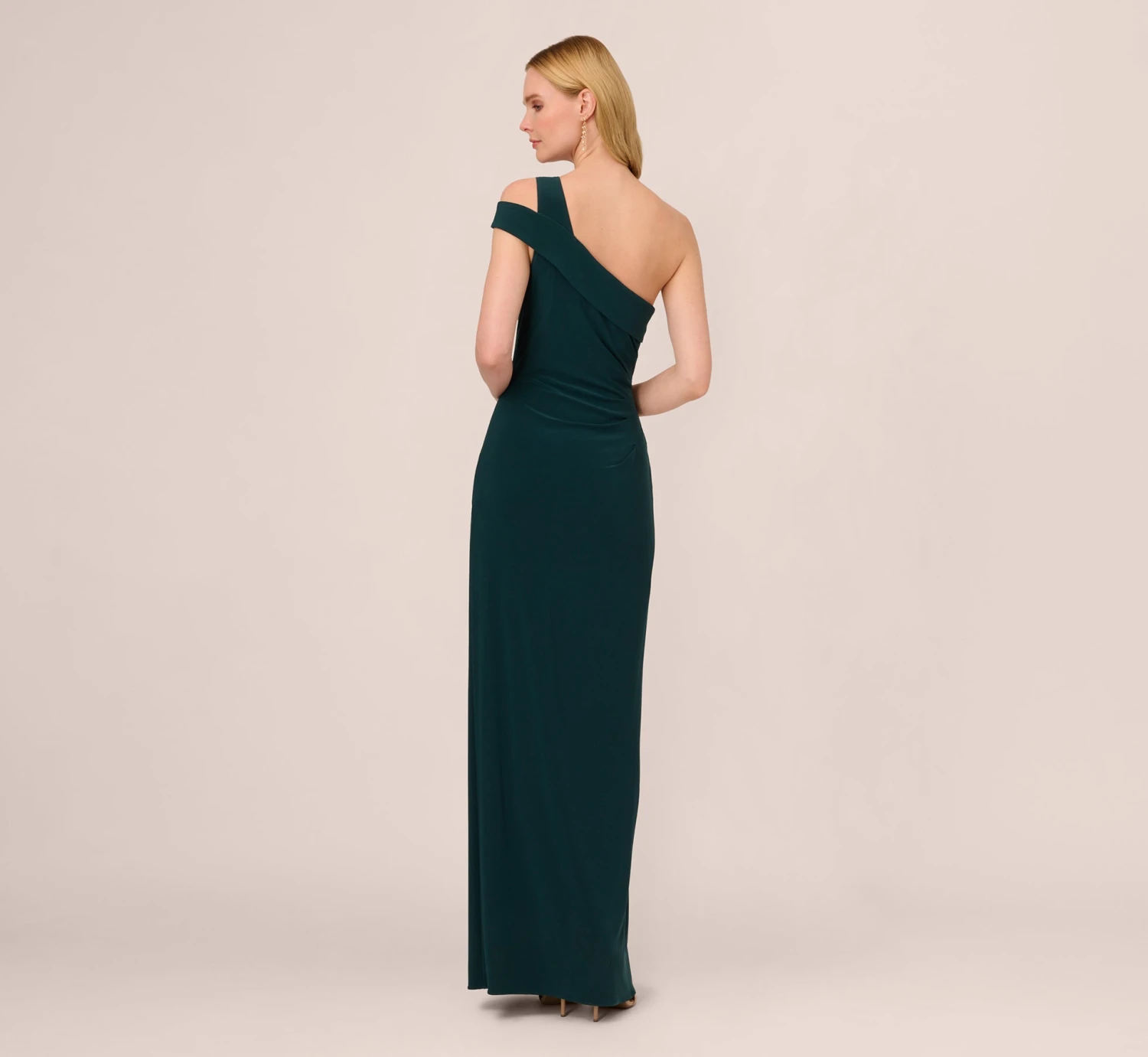 Adrianna Papell One Shoulder Column Gown With Cutout Shoulder In Hunter 6 Adrianna Papell One Shoulder Column Gown With Cutout Shoulder In Hunter - Image 4