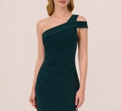 Adrianna Papell One Shoulder Column Gown With Cutout Shoulder In Hunter 10 Adrianna Papell One Shoulder Column Gown With Cutout Shoulder In Hunter -Adrianna Papell Shop AP1E210679 AE303 Regular Lifestyle