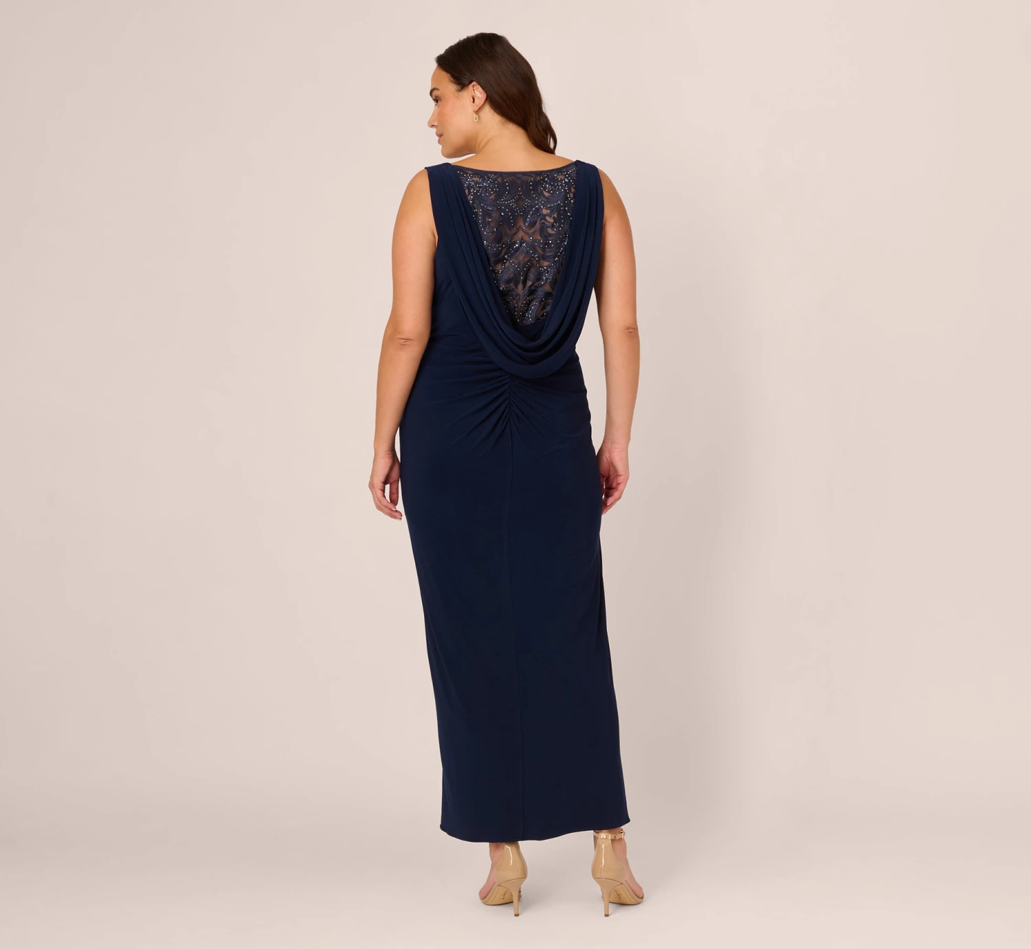 Adrianna Papell Plus Size Sleeveless Jersey Gown With Embellished Lace Cowl Back In Midnight 6 Adrianna Papell Plus Size Sleeveless Jersey Gown With Embellished Lace Cowl Back In Midnight - Image 4
