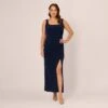 Adrianna Papell Plus Size Sleeveless Jersey Gown With Embellished Lace Cowl Back In Midnight 1 Adrianna Papell Plus Size Sleeveless Jersey Gown With Embellished Lace Cowl Back In Midnight -Adrianna Papell Shop AP1E210681 AB411 Plus Default