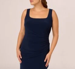 Adrianna Papell Plus Size Sleeveless Jersey Gown With Embellished Lace Cowl Back In Midnight 10 Adrianna Papell Plus Size Sleeveless Jersey Gown With Embellished Lace Cowl Back In Midnight -Adrianna Papell Shop AP1E210681 AB411 Plus Detail