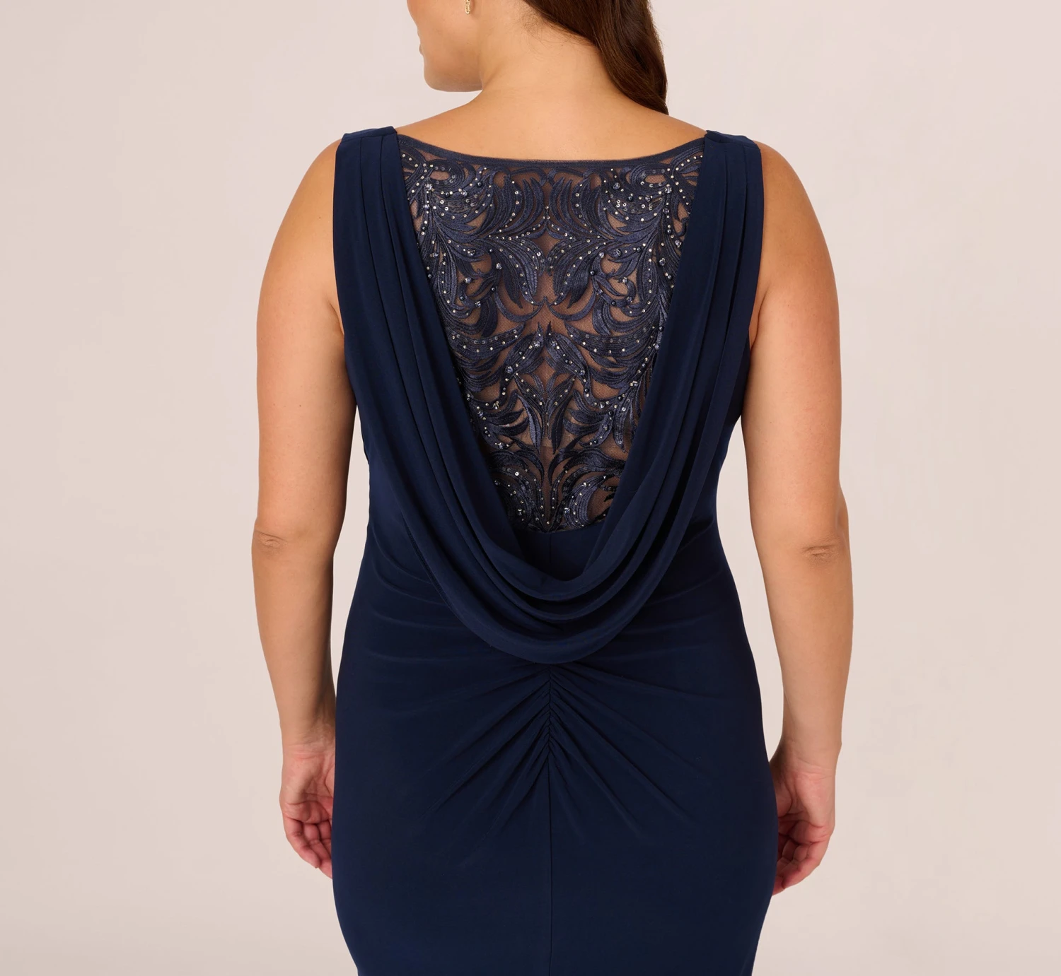 Adrianna Papell Plus Size Sleeveless Jersey Gown With Embellished Lace Cowl Back In Midnight 7 Adrianna Papell Plus Size Sleeveless Jersey Gown With Embellished Lace Cowl Back In Midnight - Image 5
